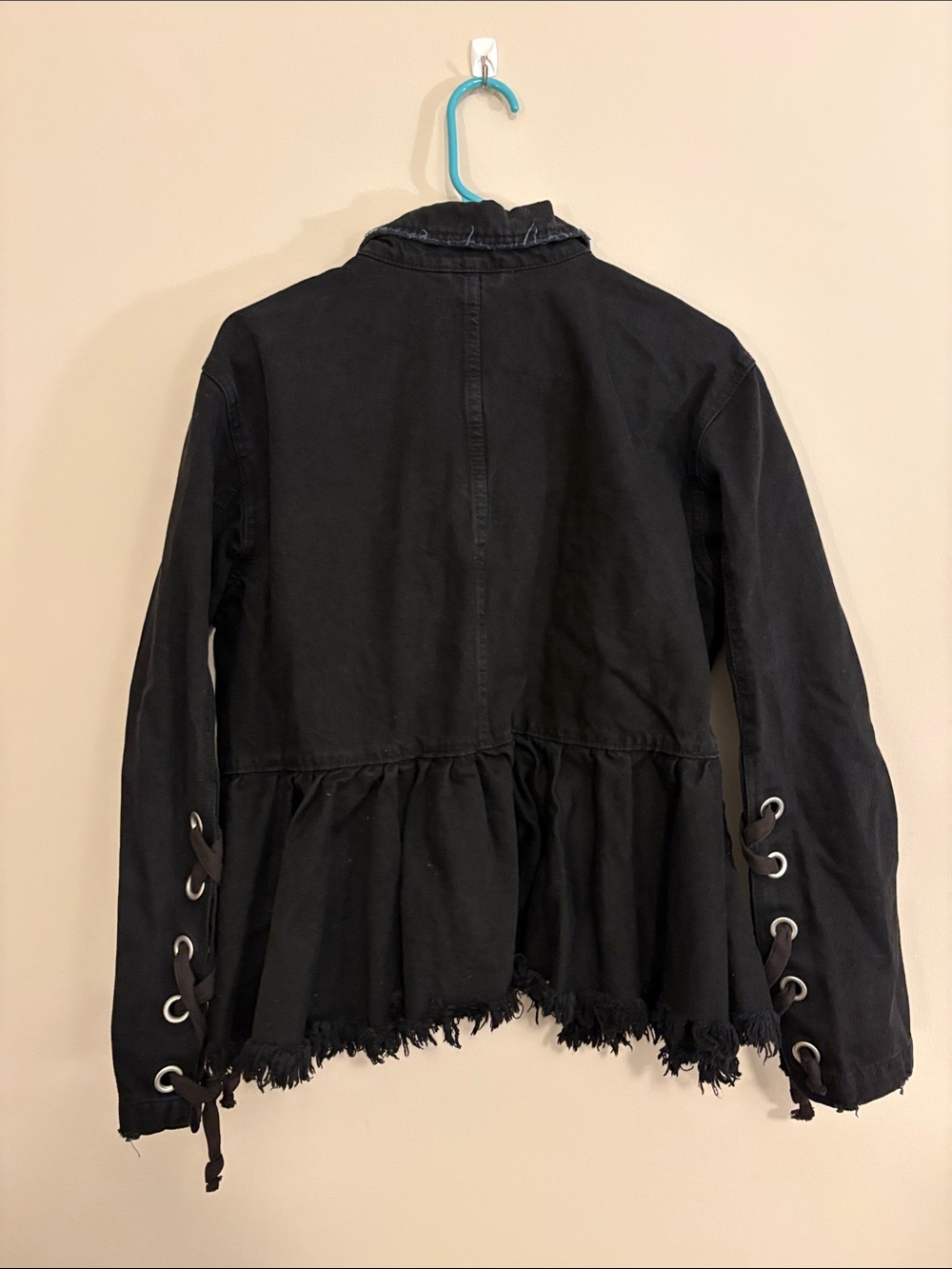 Free People Black Distressed Peplum Jean Jacket - Picture 5 of 5